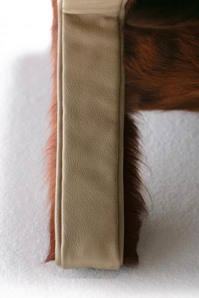 Billy Baldwin Pair of Billy Baldwin Style X Stools in Cinnamon Cowhides Ivory Leather c 1970