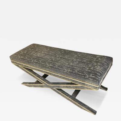 Billy Hanes Style Modern Designer X Bench W Gray Cut Velvet