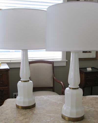 Bing Grondahl Heiberg A Pair of Danish White Opaline Lamps by Bing and Groendahl Heiberg