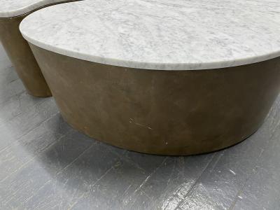 Biomorphic Grasscloth and Carrara Marble Top Coffee Table