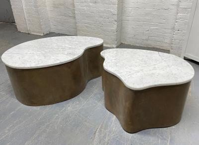 Biomorphic Grasscloth and Carrara Marble Top Coffee Table