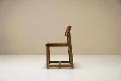 Biosca Set Of 4 Chairs In Pine And Cognac Saddle Leather Spain 1960s