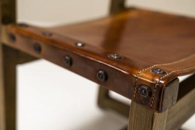 Biosca Set Of 4 Chairs In Pine And Cognac Saddle Leather Spain 1960s