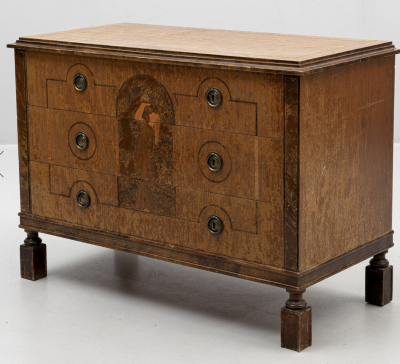 Birger Ekman 1920s Birger Ekman Swedish Grace 3 drawer chest w intarisa