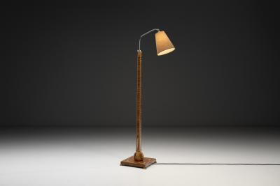 Birger Ekman Wood Floor Lamp with Decorative Inlays by Birger Ekman Attr Sweden 1930s
