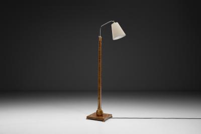 Birger Ekman Wood Floor Lamp with Decorative Inlays by Birger Ekman Attr Sweden 1930s