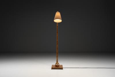 Birger Ekman Wood Floor Lamp with Decorative Inlays by Birger Ekman Attr Sweden 1930s