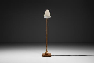 Birger Ekman Wood Floor Lamp with Decorative Inlays by Birger Ekman Attr Sweden 1930s