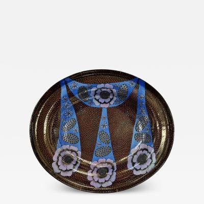 Birger Kaipiainen Birger Kaipiainen Very Large Ceramic Plate Red Blue with Beeds Arabia 1970s