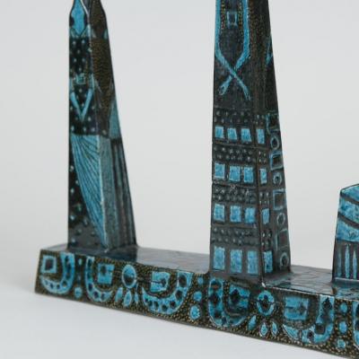 Birger Kaipiainen Unique Birger Kaipiainen Blue Ceramic Sculpture Three Graces R rstrand 1950s