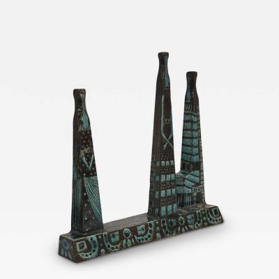 Birger Kaipiainen Unique Birger Kaipiainen Blue Ceramic Sculpture Three Graces R rstrand 1950s