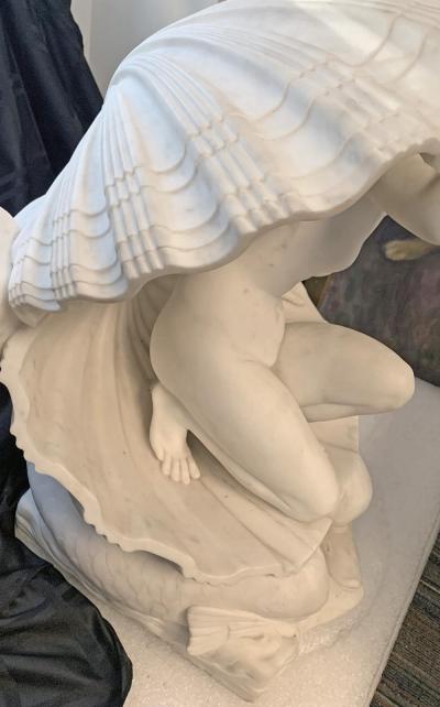 Birth of Venus Exquisite Art Deco Marble Sculpture of Venus with Dolphins 