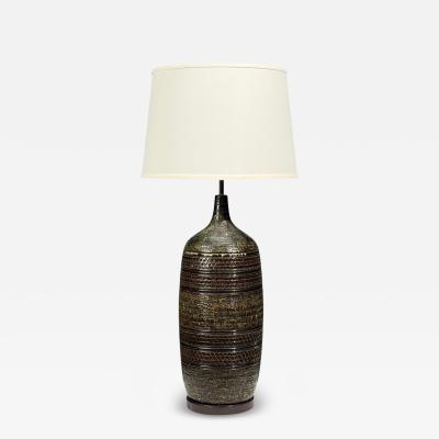 Bitossi attr Monumental Table Lamp Green Glazed Ceramic Italy 1960s
