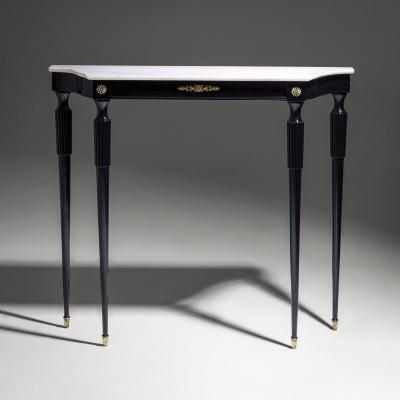 Black Console Table with White Stone Top Italy Mid 20th Century