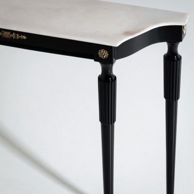 Black Console Table with White Stone Top Italy Mid 20th Century