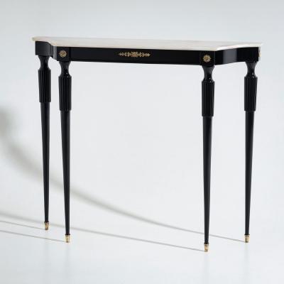Black Console Table with White Stone Top Italy Mid 20th Century
