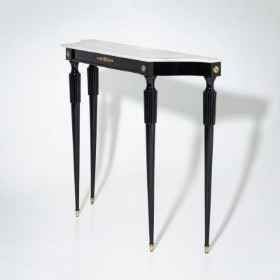 Black Console Table with White Stone Top Italy Mid 20th Century