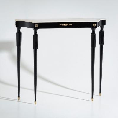 Black Console Table with White Stone Top Italy Mid 20th Century