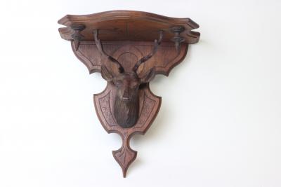 Black Forest Antique Rustic Black Forest Stag Wall Shelf 1900 Switzerland