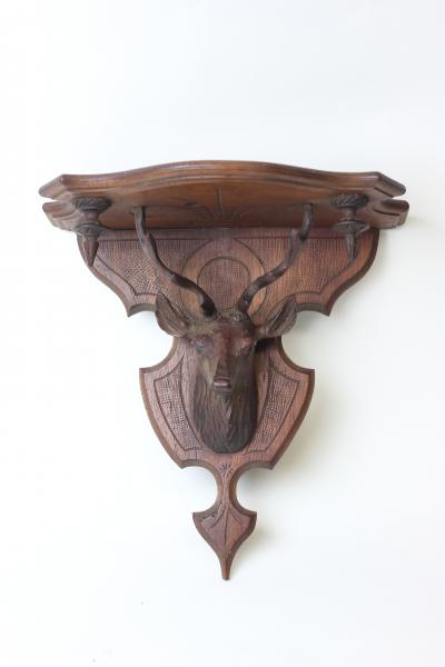 Black Forest Antique Rustic Black Forest Stag Wall Shelf 1900 Switzerland