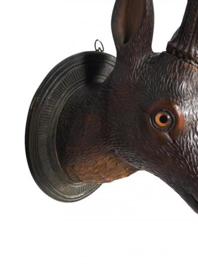 Black Forest Carved Walnut Deer Head Trophy Mount
