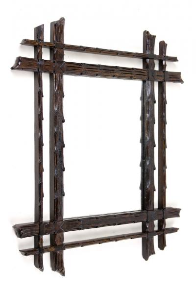 Black Forest Rustic Wall Mirror Doubleframe Handcarved Austria circa 1870