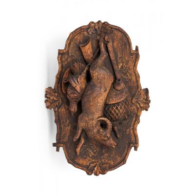 Black Forest Style Carved Wooden Game Motif Wall Plaque