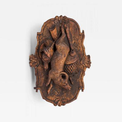Black Forest Style Carved Wooden Game Motif Wall Plaque