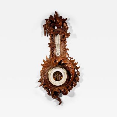 Black Forest Walnut Rocaille Very Fine Carved Aneroid Barometer circa 1890