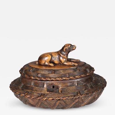 Black Forrest Carved Walnut Box With Dog