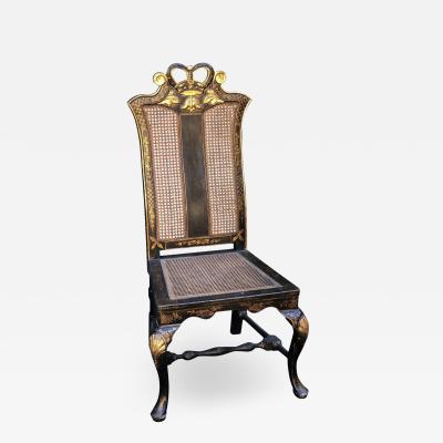 Black Gold Chinese Chippendale Chinoiserie Decorated Side Chair