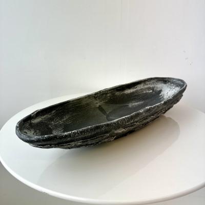Black Grey and White Patterned and Textured Oblong Bowl by Aram C