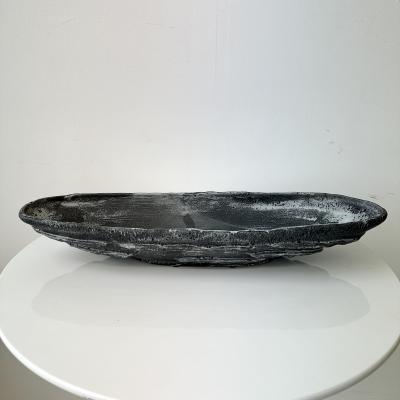 Black Grey and White Patterned and Textured Oblong Bowl by Aram C