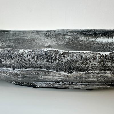 Black Grey and White Patterned and Textured Oblong Bowl by Aram C
