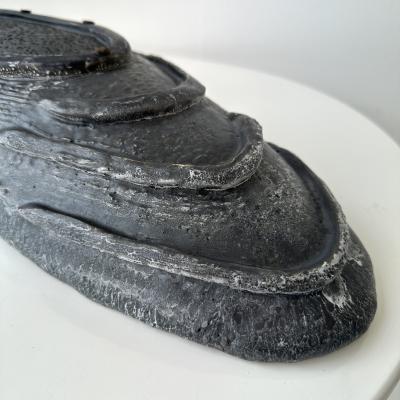 Black Grey and White Patterned and Textured Oblong Bowl by Aram C