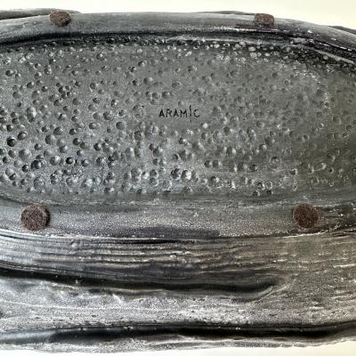 Black Grey and White Patterned and Textured Oblong Bowl by Aram C