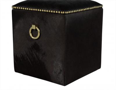 Black Hair on Hide Storage Ottoman