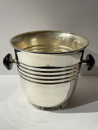 Black Handled Silverplated Art Deco Champagne Cooler by WMF