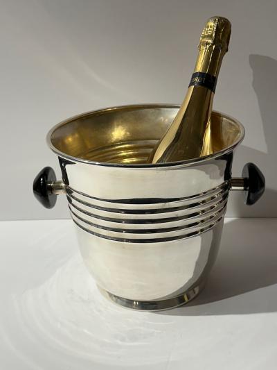 Black Handled Silverplated Art Deco Champagne Cooler by WMF