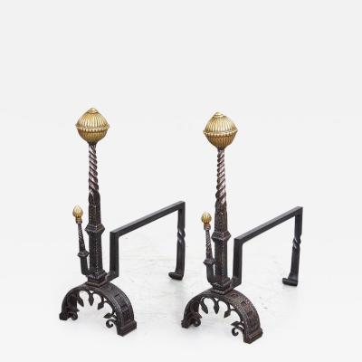 Black Iron and Brass Andirons