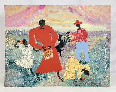 Black Joe Jackson Folk Art Painting by Black Joe Jackson Titled We Be Pickn Sum Flars US 1960s