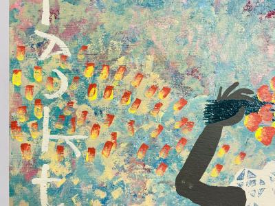 Black Joe Jackson Folk Art Painting by Black Joe Jackson Titled We Be Pickn Sum Flars US 1960s