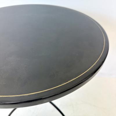 Black Lacquer Accent Side Table with Brass Inlay 