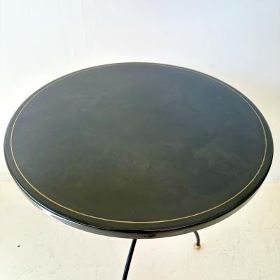 Black Lacquer Accent Side Table with Brass Inlay 