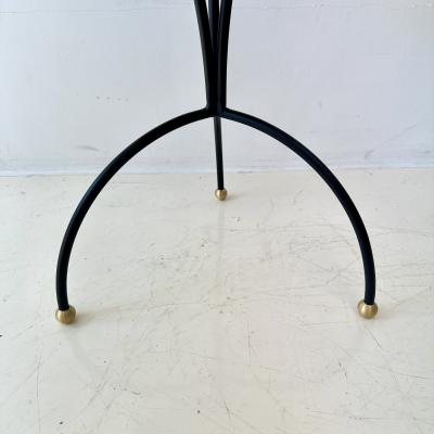 Black Lacquer Accent Side Table with Brass Inlay 