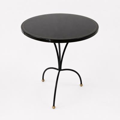 Black Lacquer Accent Side Table with Brass Inlay 