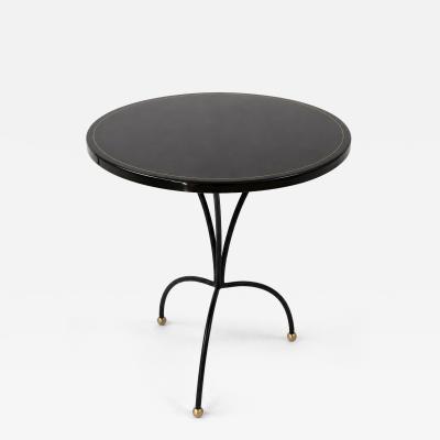 Black Lacquer Accent Side Table with Brass Inlay 