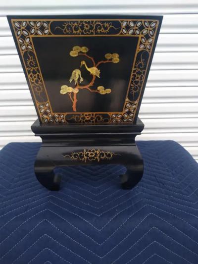 Black Lacquer Asian Inspired Planter on Stand