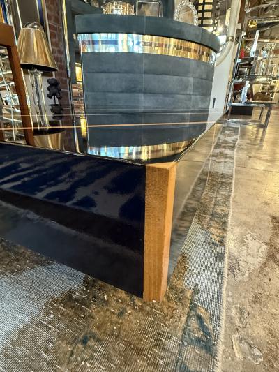 Black Lacquer Coffee Table with Light Wood Inlay Italy 1970s