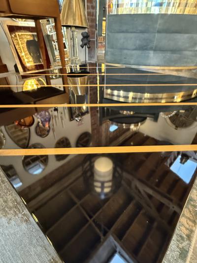 Black Lacquer Coffee Table with Light Wood Inlay Italy 1970s